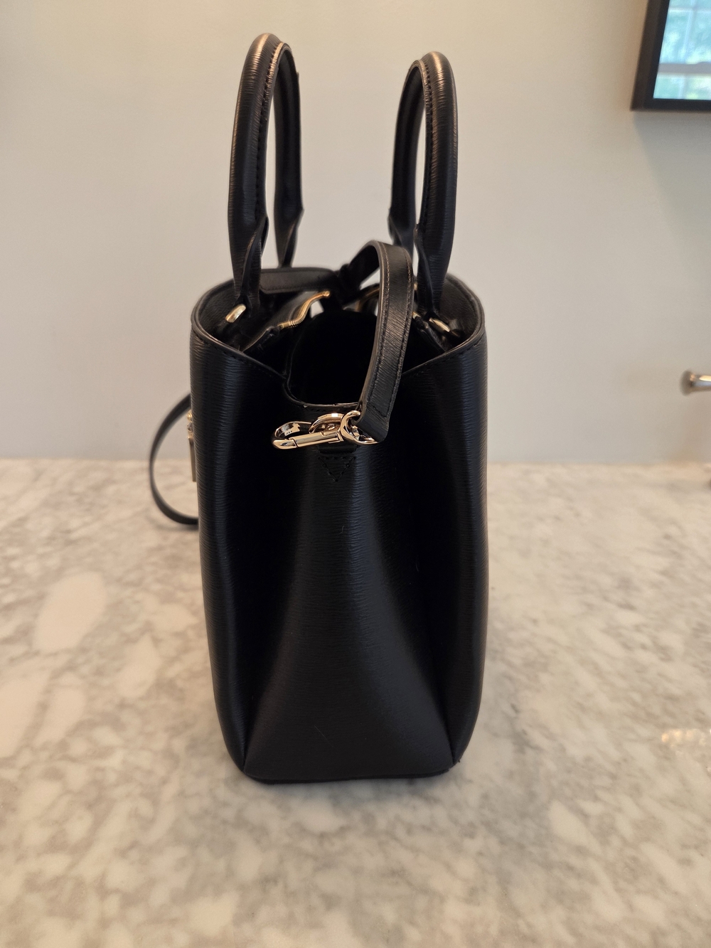 DKNY Paige Medium Satchel with Convertible Strap | Black/Gold | Genuine Leather - Picture 2 of 5
